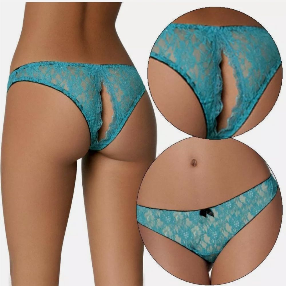 Lady Underwear Panties Lace Crotchless Floral